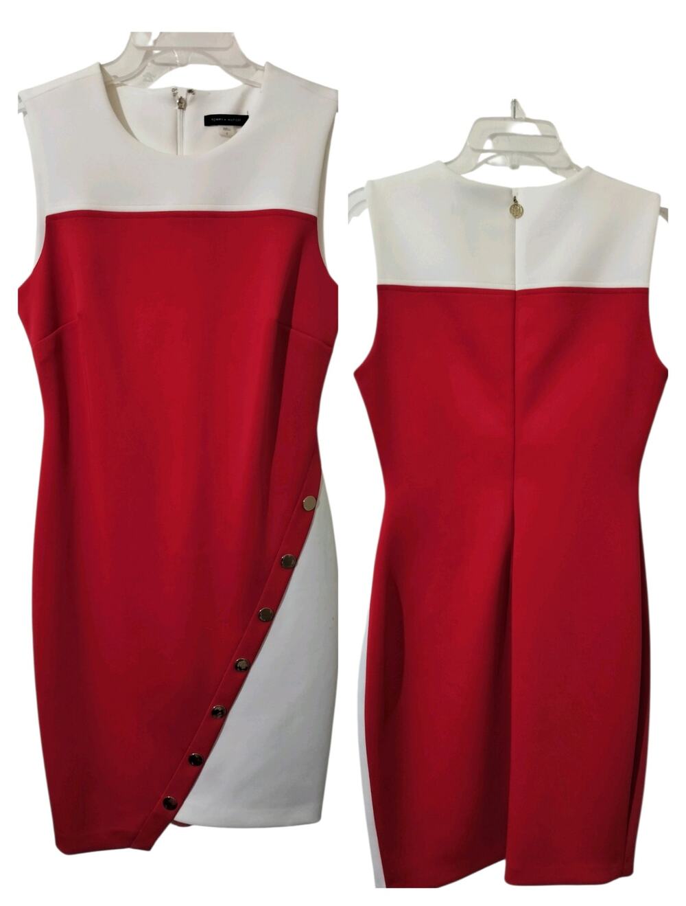6934( Tommy Hilfiger 6 Colorblock  Asymmetric Sleeveless Scuba Sheath Dress